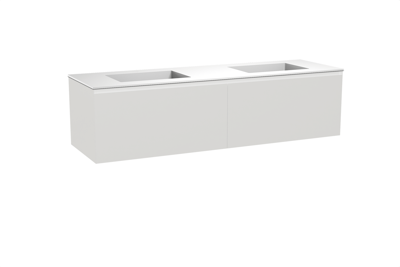 Balmani Idra zwevend badkamermeubel 180 x 55 cm mat wit met Tablo Stretto dubbele wastafel in solid surface mat wit