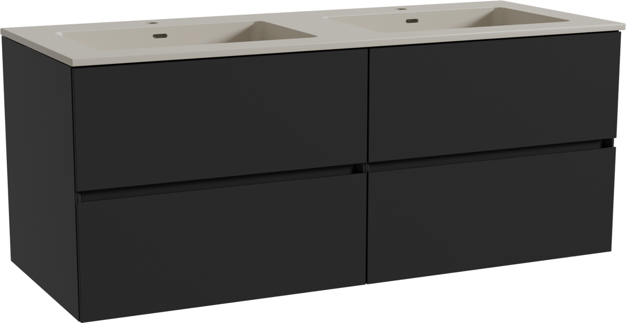 Storke Edge meuble salle de bains suspendu 130 x 52 cm noir mat avec Diva double vasque en top solid soie grise