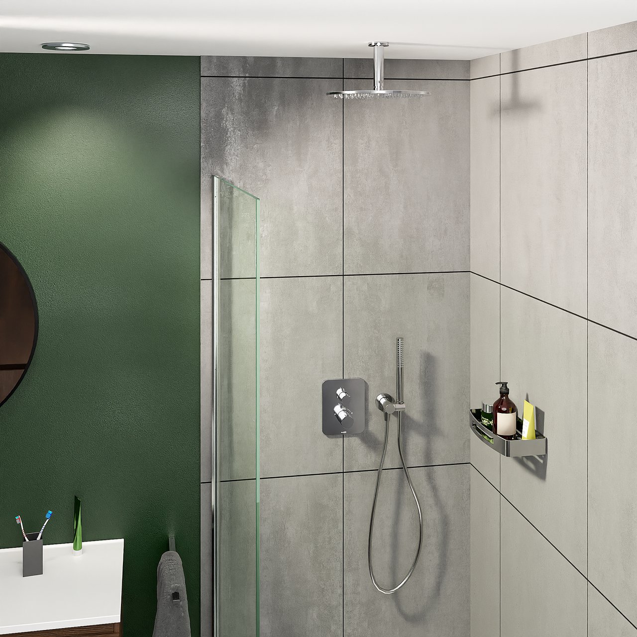 Blaufoss Round douchekop met doucheslang en aansluiting 1 straalsoort Glanzend Chroom