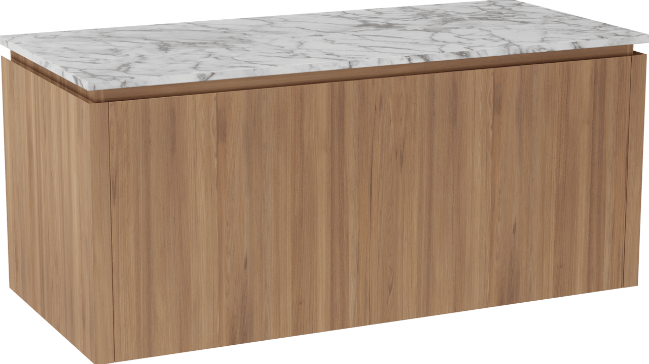 Balmani Eclips meuble salle de bains suspendu 120 x 55 cm Teck avec Stretto tablette simple ou double en Marbre Carrare