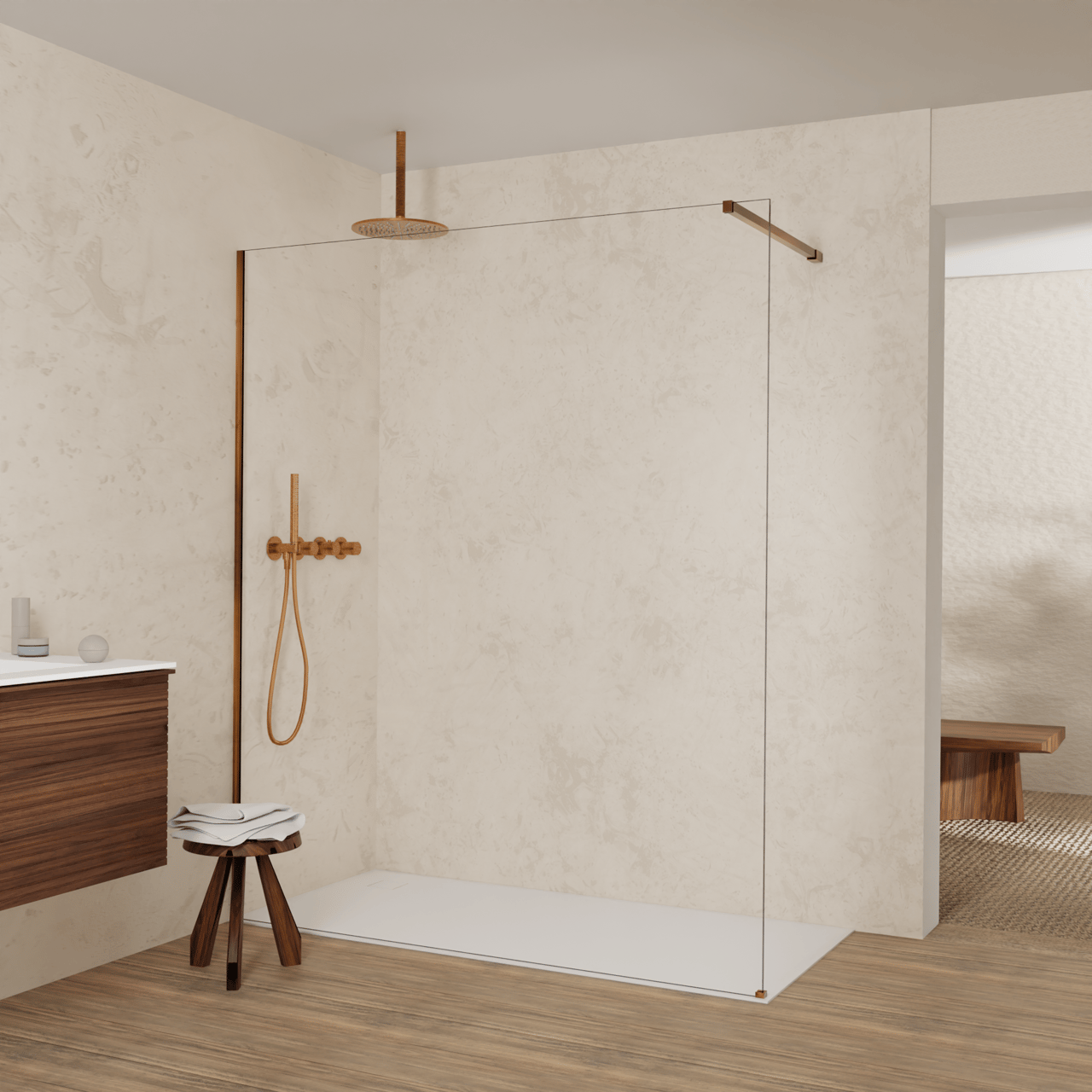 Balmani Modular Walk-In Dusche: 170 x 200 cm, Klarglas, Profil Brushed Rosegold