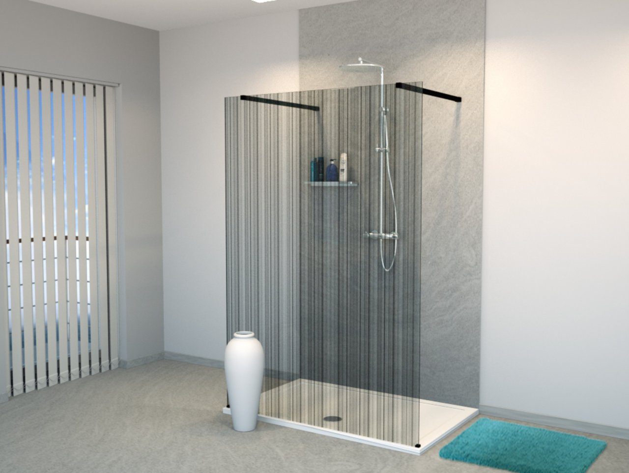 Balmani BMSS inloopdouche met vrijstaande wand 140 x 200 cm barcode zwart glas mat zwart profiel