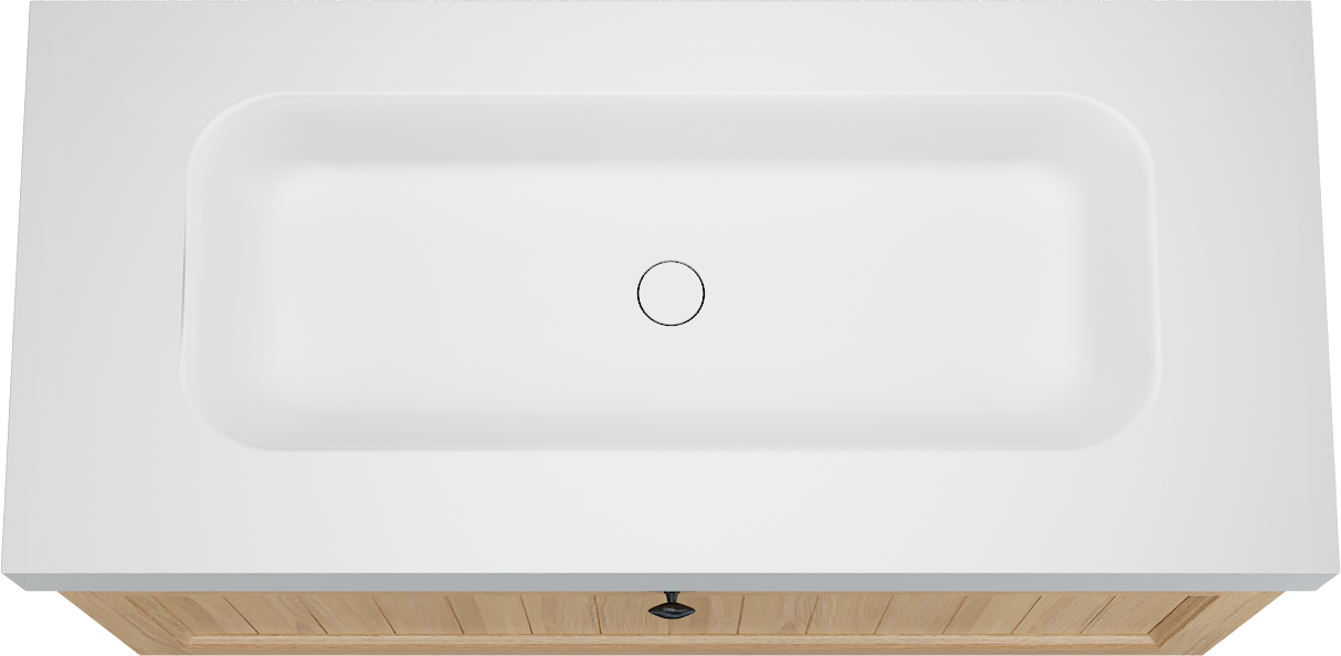 Balmani Lemon zwevend badkamermeubel 120 x 55 cm, fineer natuur eik met Arcato enkele wastafel voor 2 kraangaten in mat wit