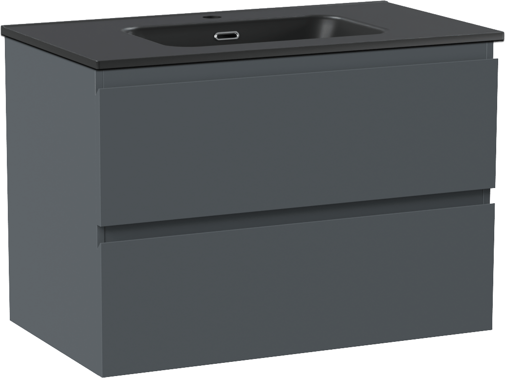 Linie Lado zwevend badmeubel 80 x 46 cm blauw antraciet met Baro enkele wastafel in porselein mat zwart