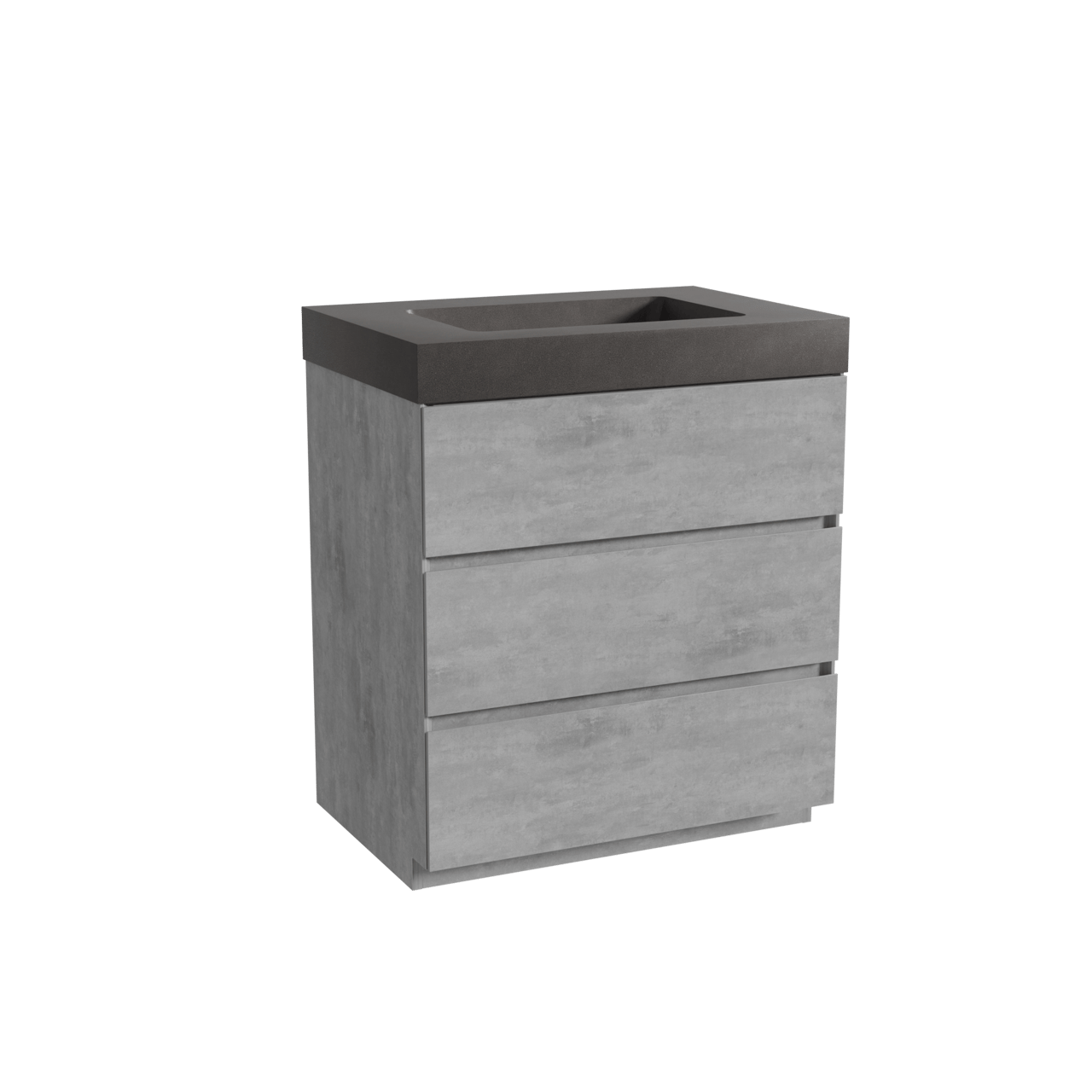 Storke Edge meuble salle de bains à poser 75 x 52 cm béton gris foncé avec Scuro High plan simple en quartz noir mat