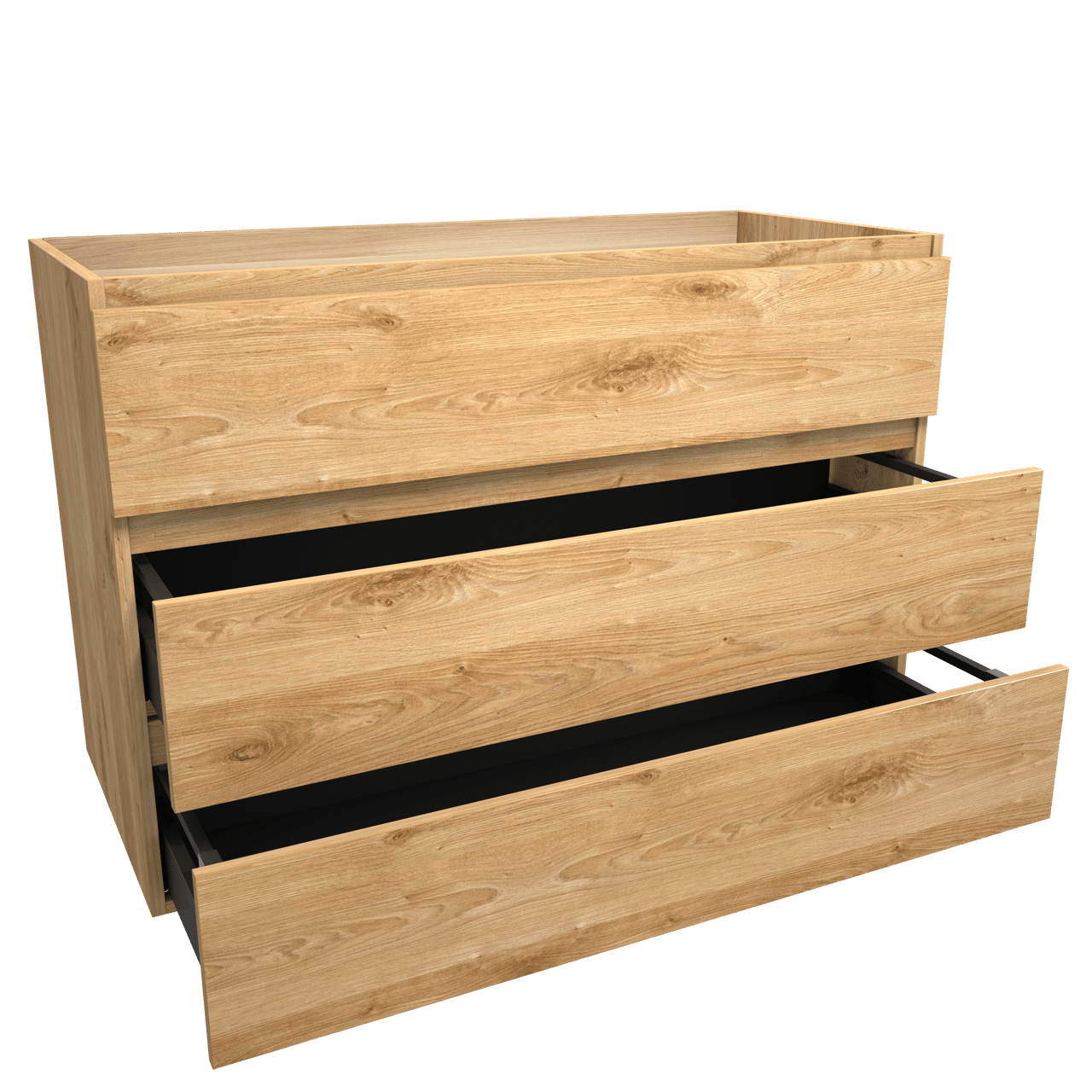 Balmani Lucida stehender Waschbeckenunterschrank: 120 x 55 cm, Eiche rustikal, 3 Schubladen