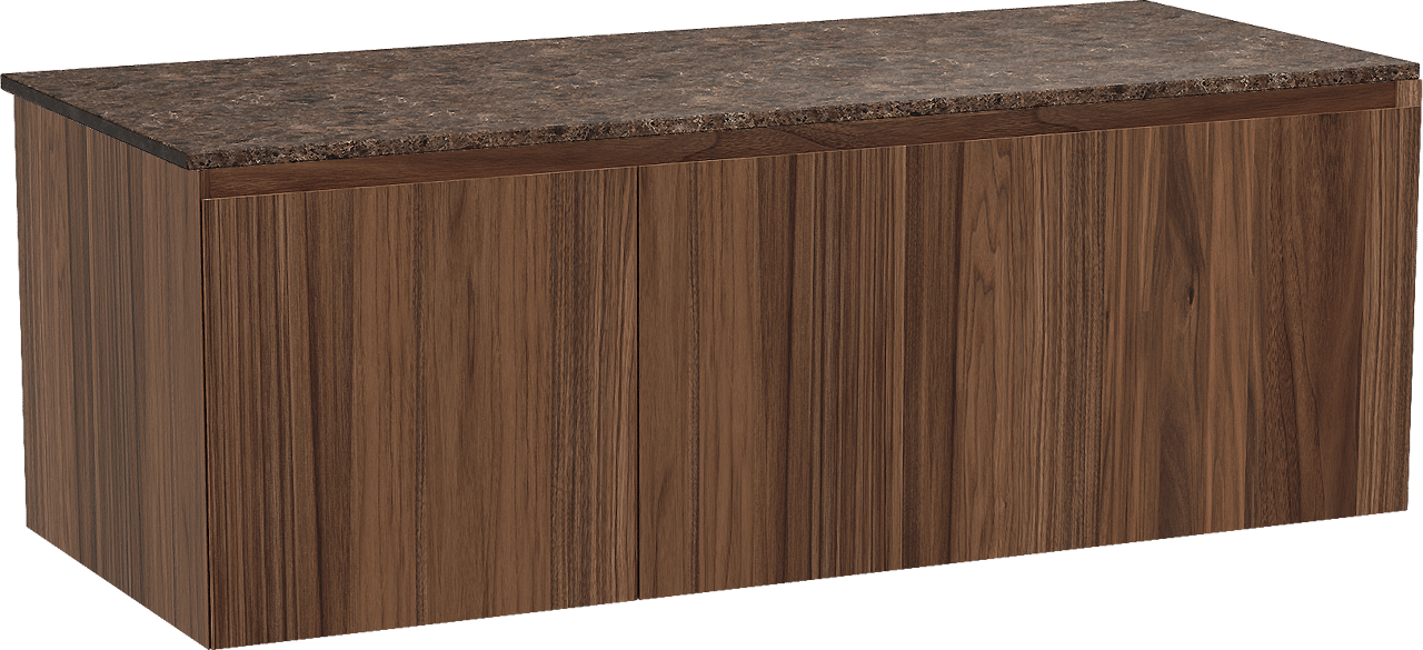 Balmani Idra meuble salle de bains suspendu 135 x 55 cm noyer avec Stretto tablette simple ou double en marbre dark emperador