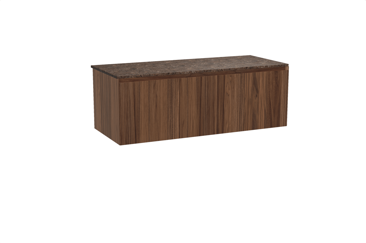 Balmani Idra zwevend badmeubel 135 x 55 cm notenhout met Stretto enkel of dubbel wastafelblad in marmer dark emperador