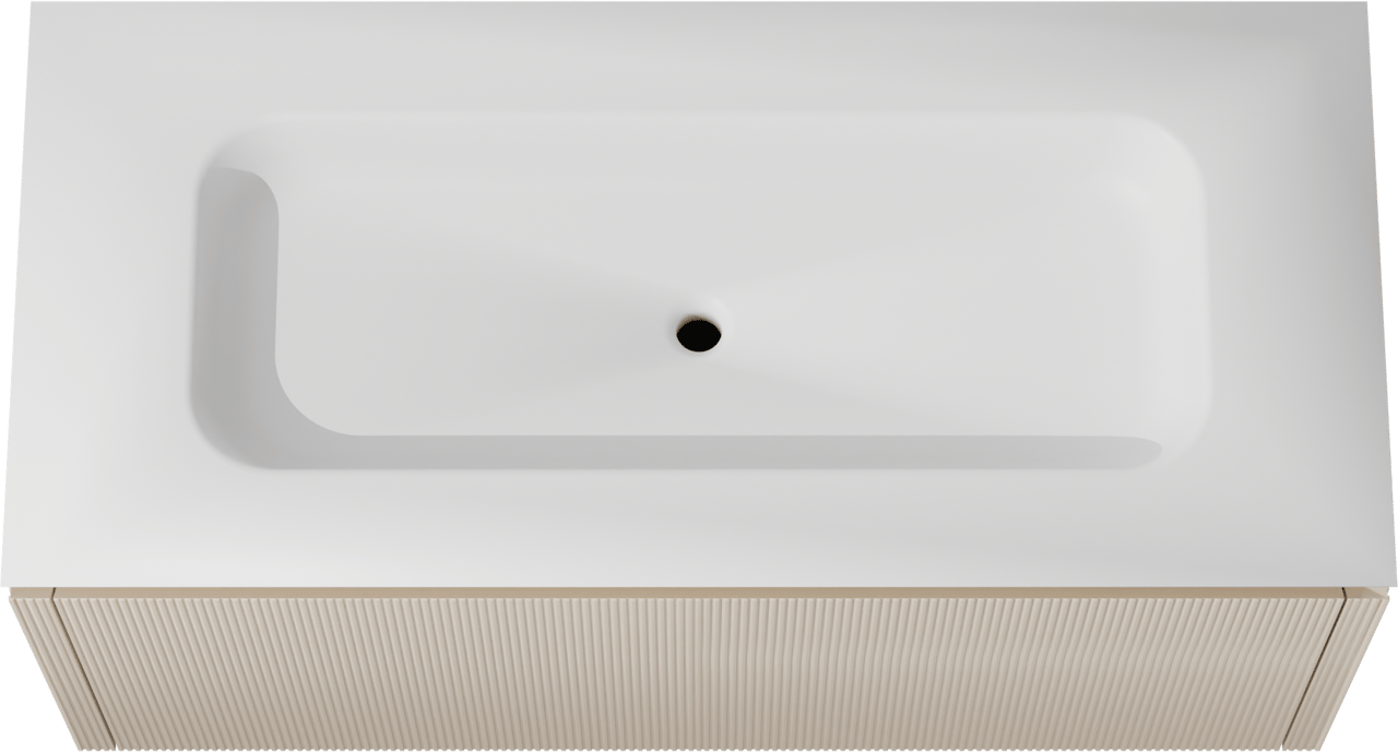 Balmani Eclips meuble salle de bains suspendu 120 x 55 cm Sandbeige avec Eclips plan simple en Solid Surface blanc mat, Nervure droite symétrique verticale