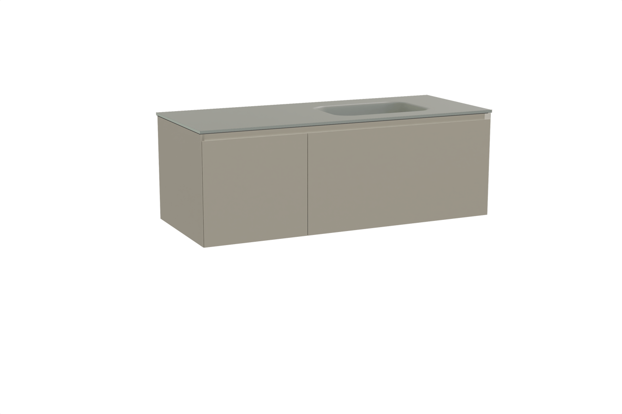 Balmani Idra meuble salle de bains suspendu 135 x 55 cm gris pierre avec Tablo Arcato plan vasque asymétrique à droite en solid surface gris pierre