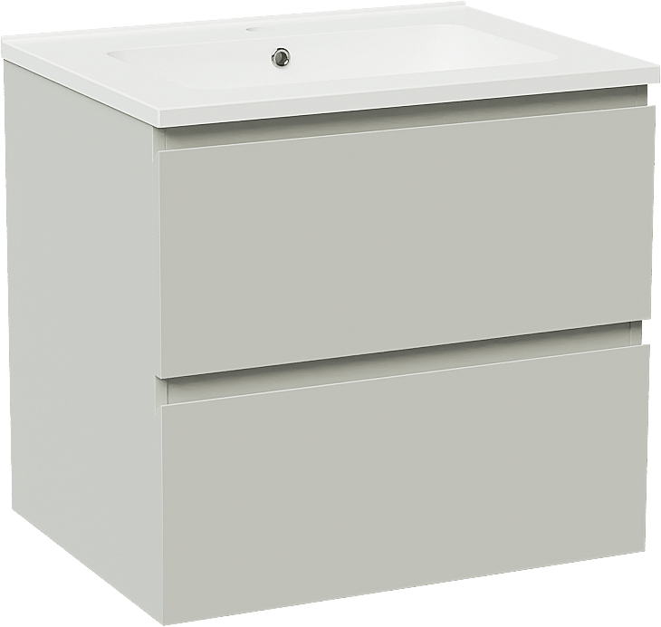 Linie Lado zwevend badmeubel 60 x 46 cm greige met Vano enkele wastafel in composietmarmer mat wit