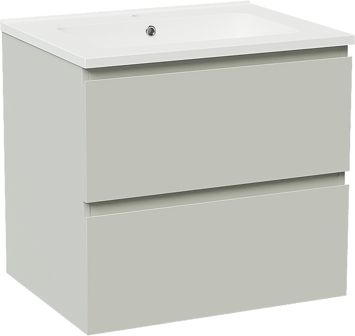 Linie Lado meuble salle de bains suspendu 60 x 46 cm greige avec Vano plan simple en marbre composite blanc mat