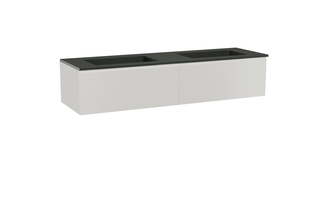 Storke Edge meuble salle de bains suspendu 170 x 52 cm blanc brillant avec Scuro double vasque en quartz noir mat