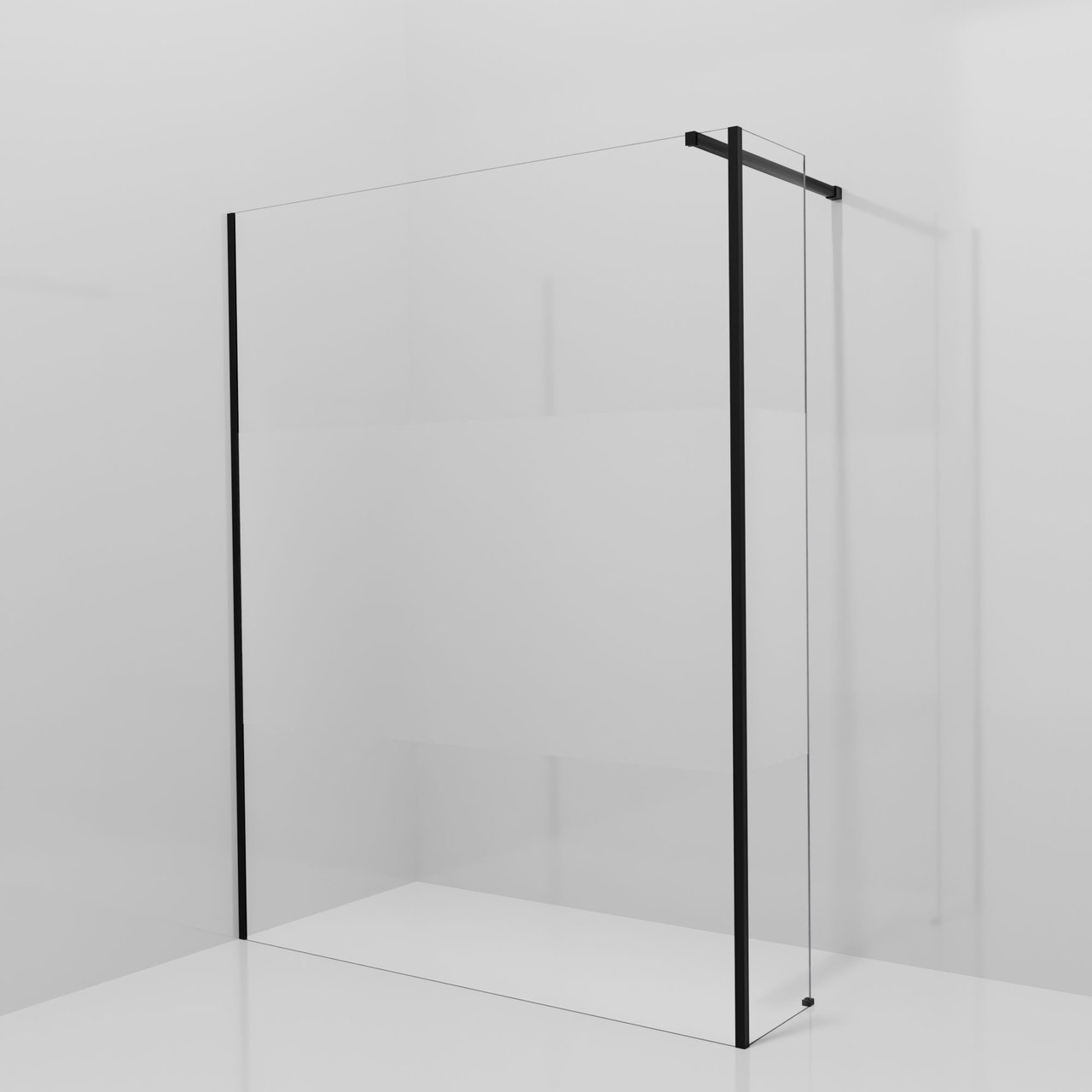 Balmani Modular Walk-In Dusche mit fester Seitenwand: 160 x 200 cm, Klarglas mit mattiertem Streifen, Profil Schwarz matt