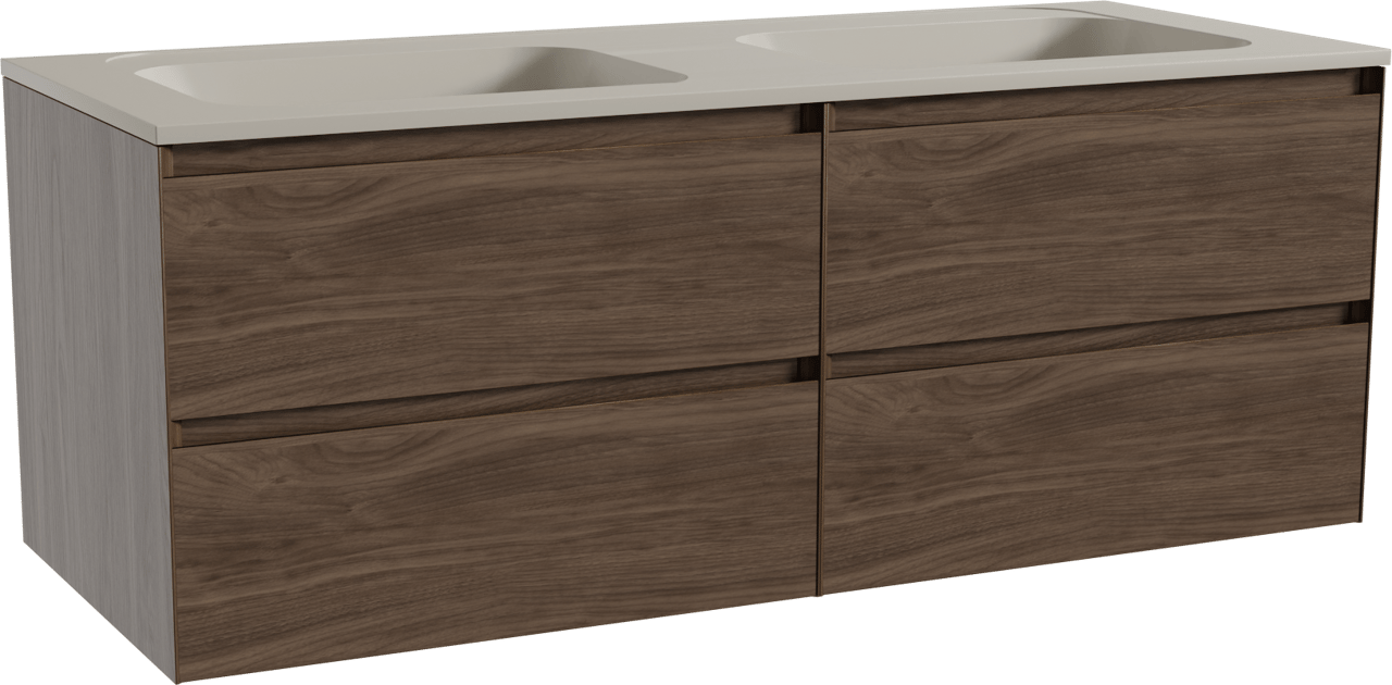 Balmani Mitra meuble salle de bains suspendu 135 x 55 cm noyer américain avec Tablo Strada double vasque en marbre composite soie grise