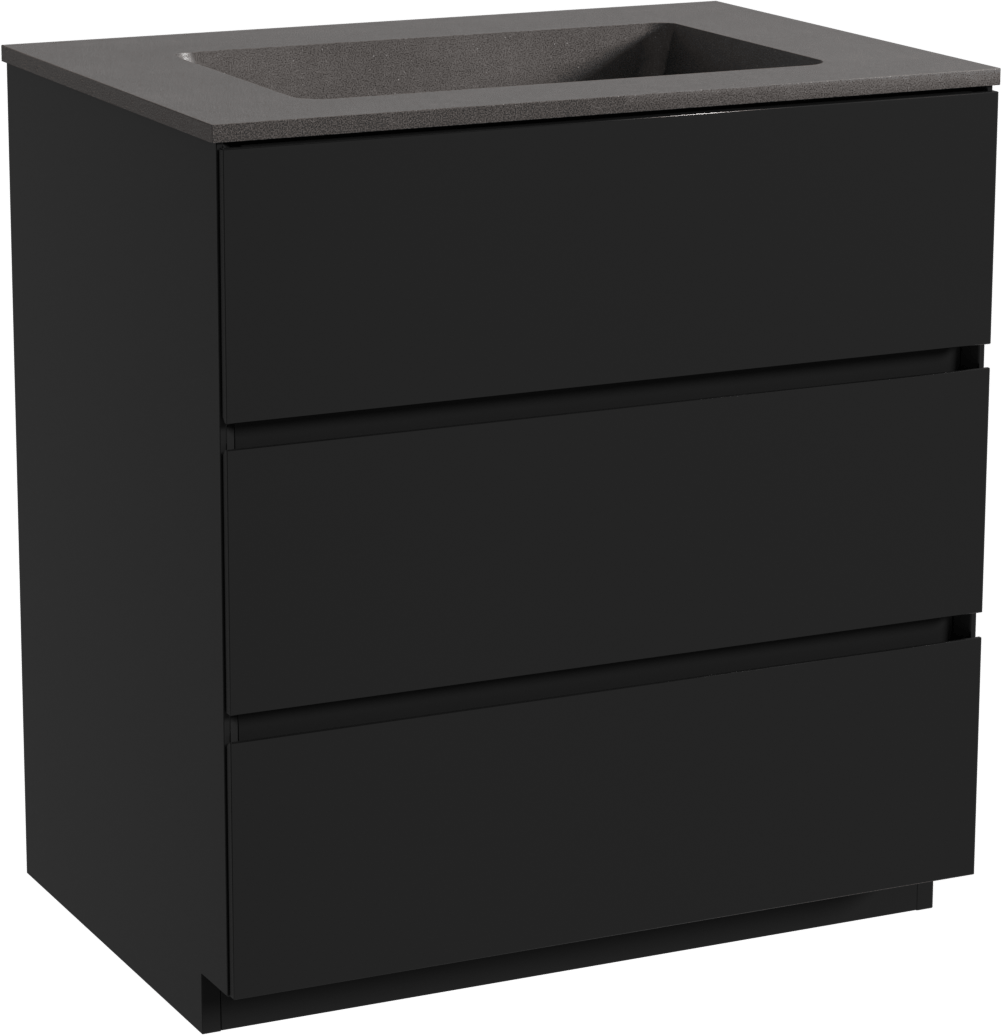 Storke Edge freistehendes Möbelstück Set: 75 x 52 cm, Schwarz matt, mit Scuro Einzelwaschtisch, Quarz Schwarz matt