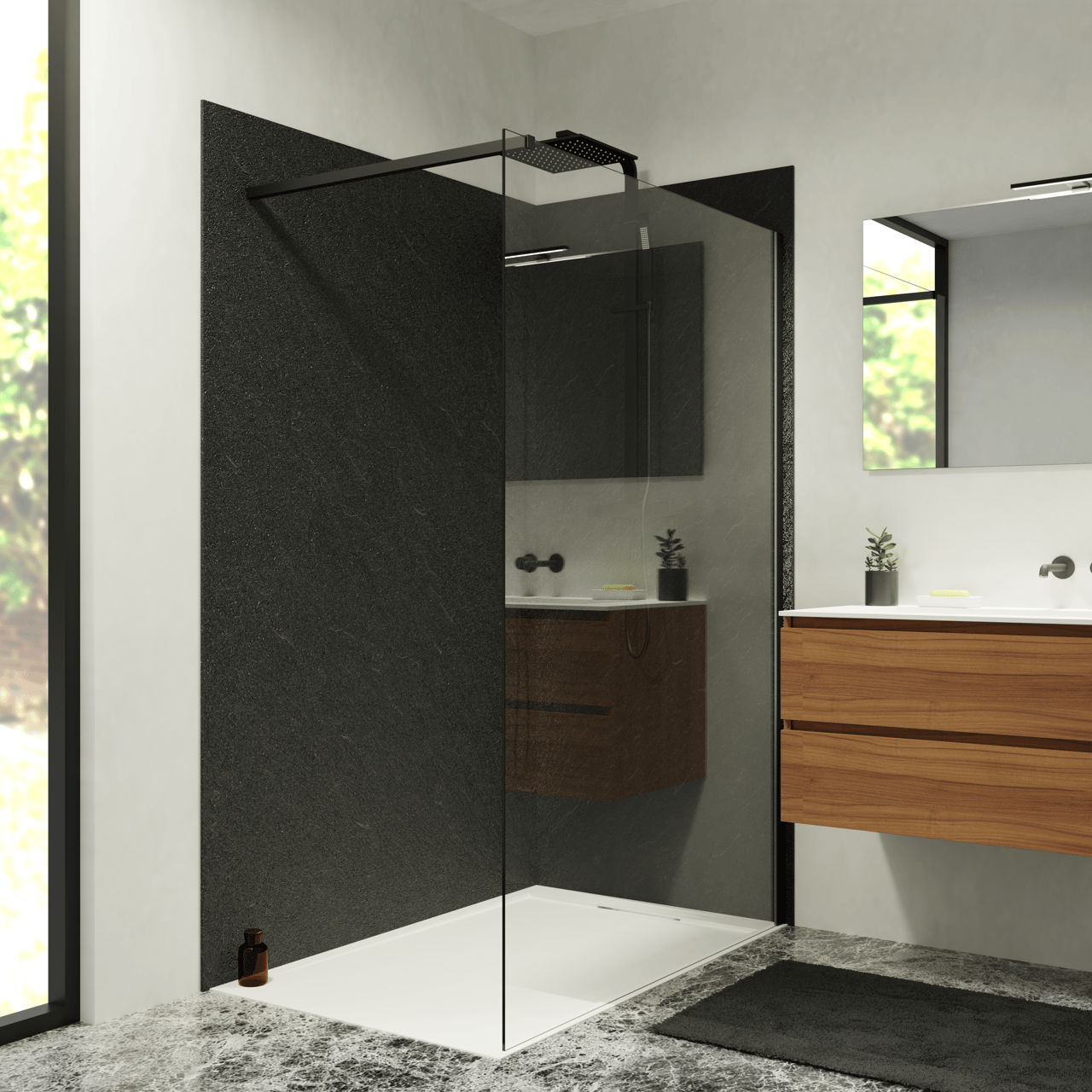 Balmani Zeno set douchewandbekleding 120 x 80 x 220 cm composietmarmer grafietgrijs leisteenstructuur