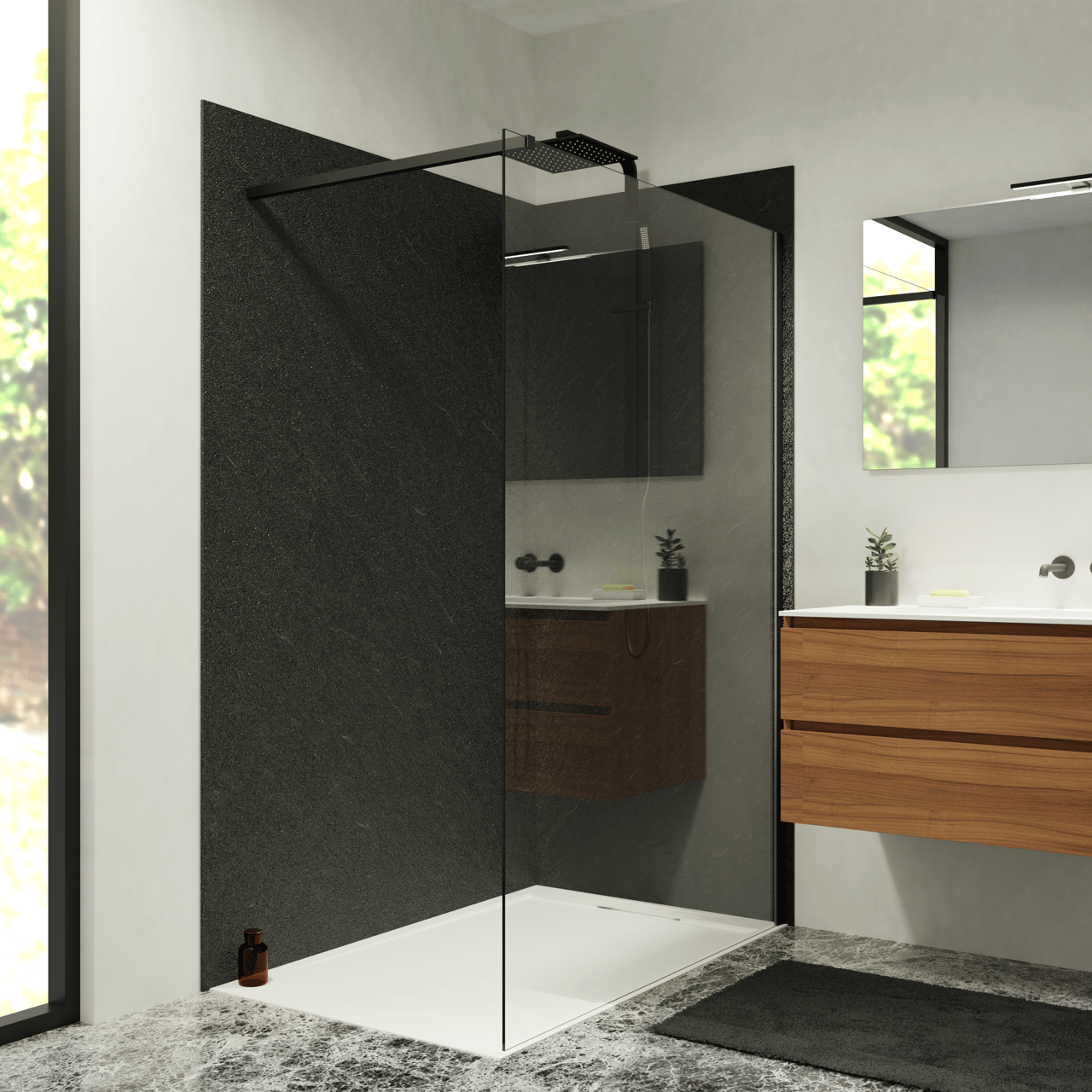 Balmani Zeno set douchewandbekleding 120 x 80 x 220 cm composietmarmer grafietgrijs leisteenstructuur