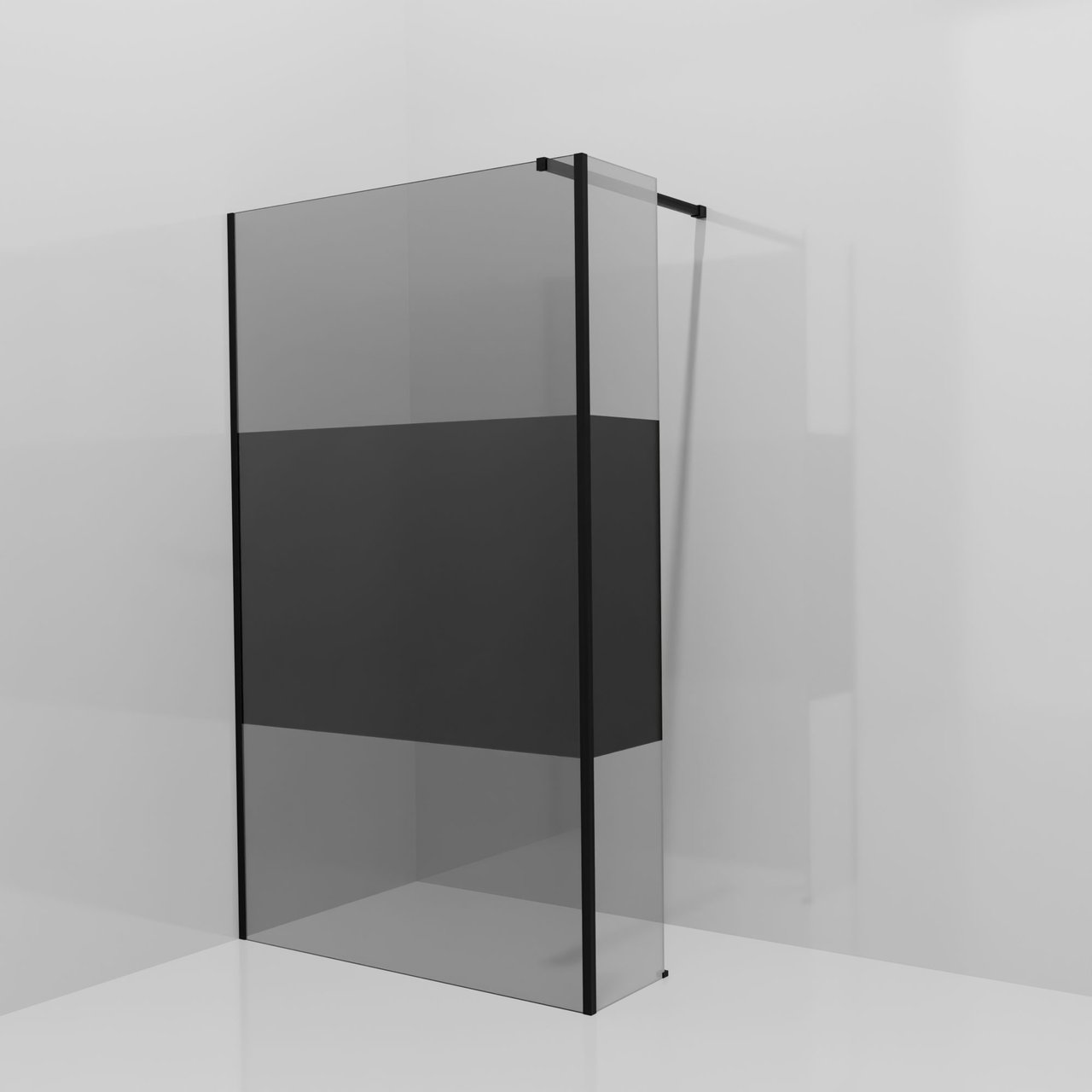 Balmani Modular Walk-In Dusche mit fester Seitenwand: 120 x 200 cm, Rauchglas mit mattiertem Streifen, Profil Schwarz matt