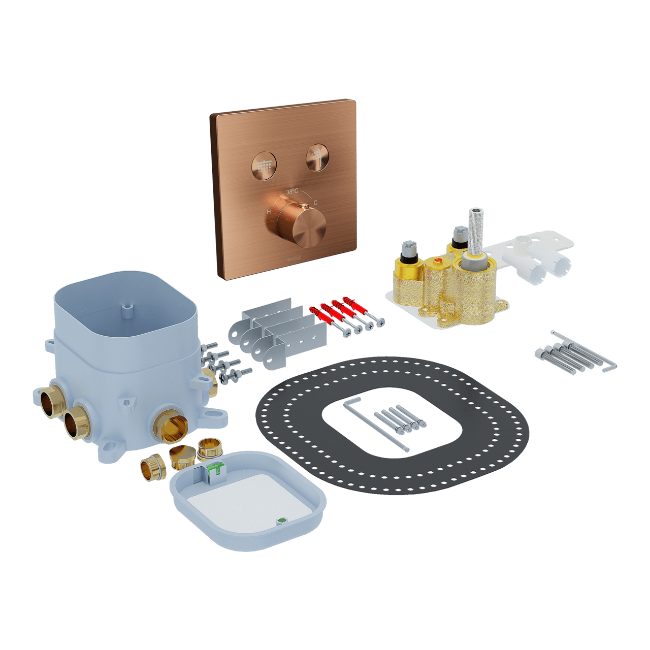 Blaufoss Smartbox Switch-Line inbouw thermostaat 2 uitgangen Brushed Rosegold incl. inbouwelement