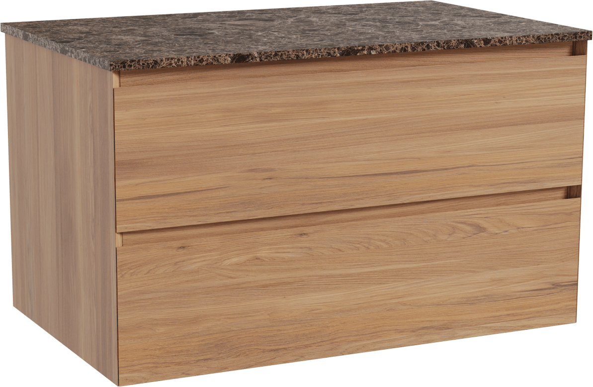 Balmani Mitra zwevend badmeubel 90 x 55 cm teakhout met Stretto enkel wastafelblad in marmer dark emperador