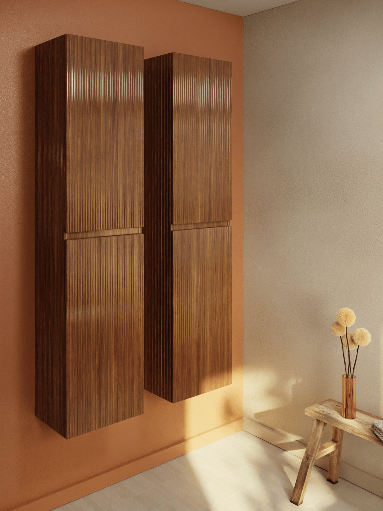 Storke Ribs Badhochschrank: Hängend, Nussbaum, 40 x 30 x 170 cm