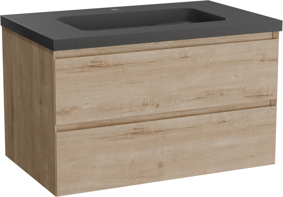 Balmani Mitra meuble salle de bains suspendu 90 x 55 cm chêne brut avec Napoli plan simple en granit noir