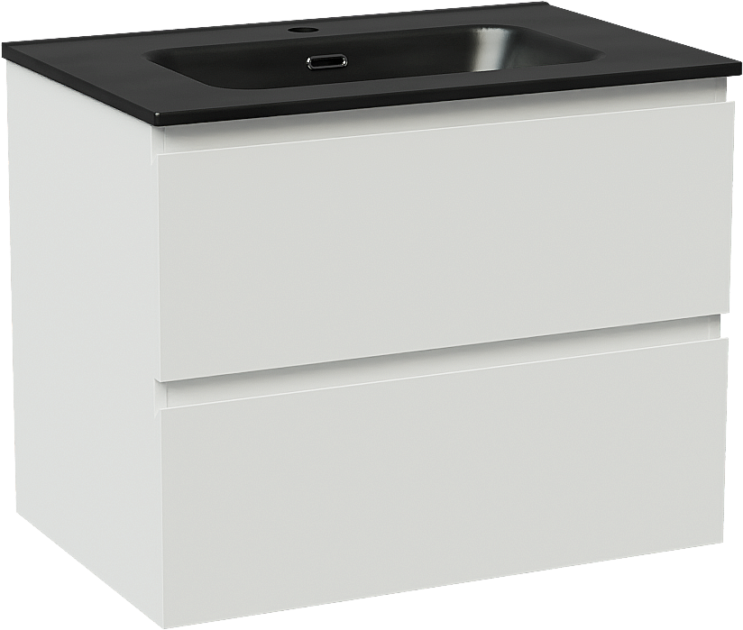 Linie Lado hängendes Möbelstück Set: 70 x 46 cm, Weiß matt, mit Baro Einzelwaschtisch, Porzellan Schwarz matt