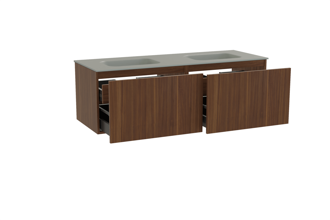 Balmani Sfera meuble salle de bains suspendu 150 x 55 cm noyer américain avec Tablo Arcato double vasque en solid surface gris pierre