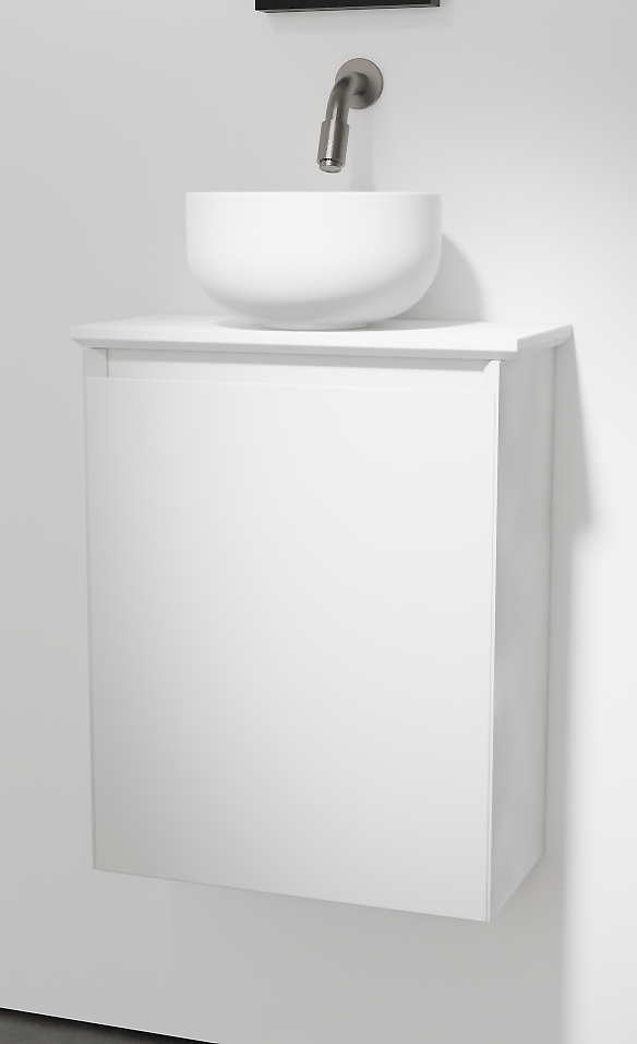 Balmani Mitra zwevend toiletmeubel 42 x 21 cm mat wit met Facetta tablet en Bowl waskom in matte Solid Surface