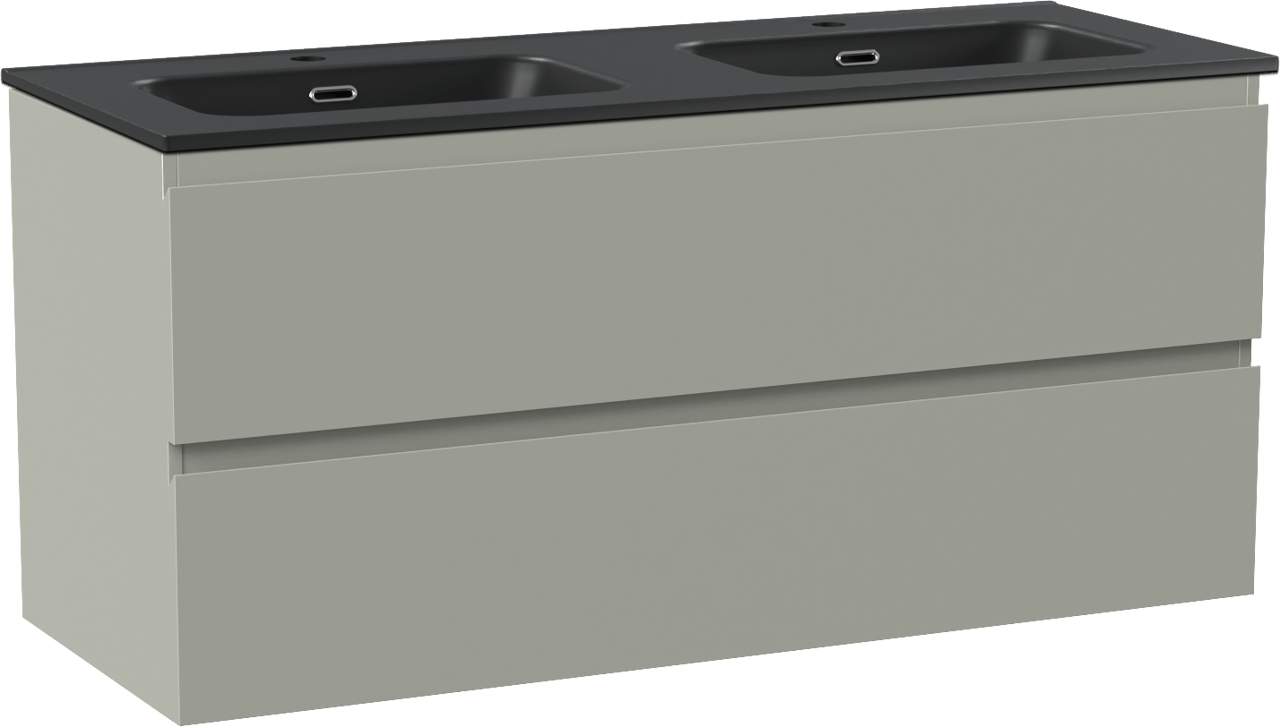 Linie Lado meuble salle de bains suspendu 120 x 46 cm greige avec Baro double vasque en porcelaine noir mat