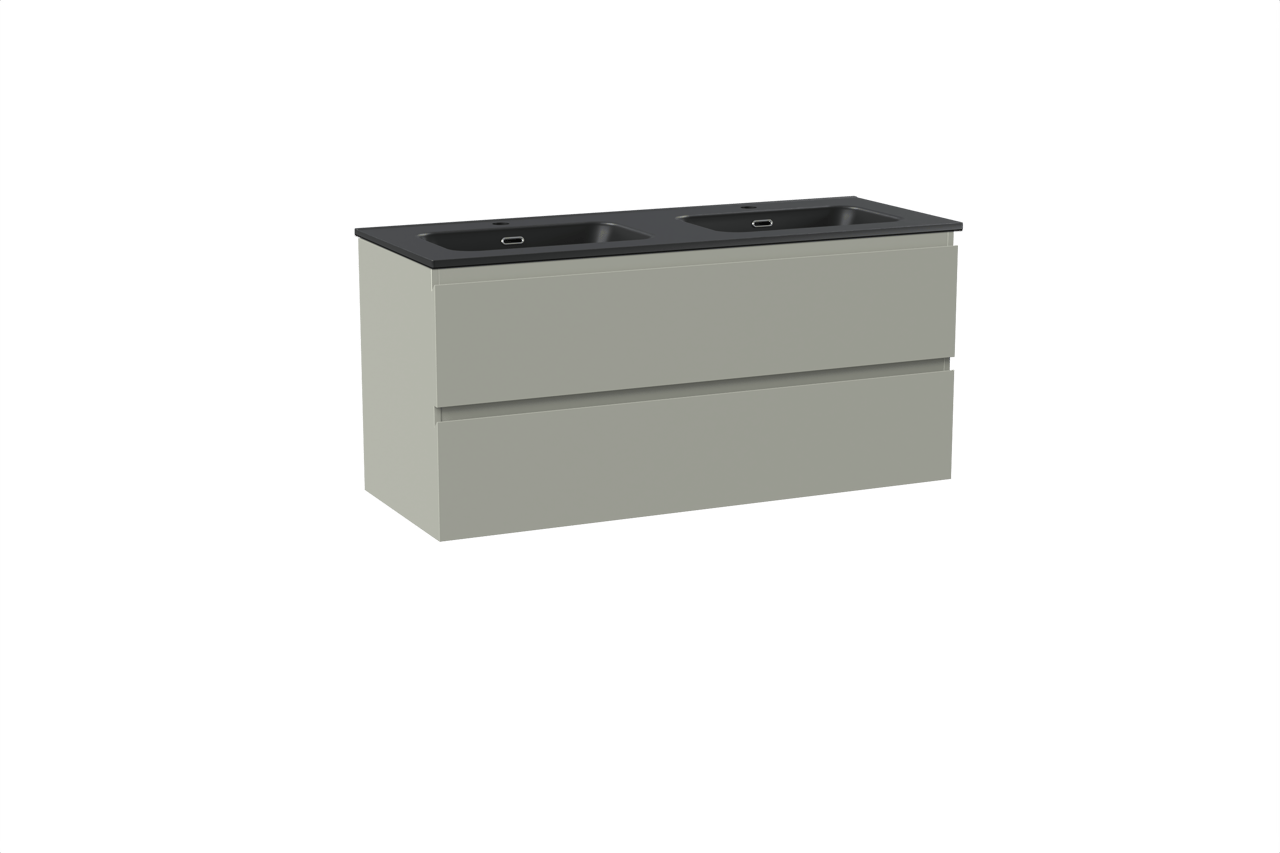 Linie Lado zwevend badkamermeubel 120 x 46 cm greige met Baro dubbele wastafel in porselein mat zwart