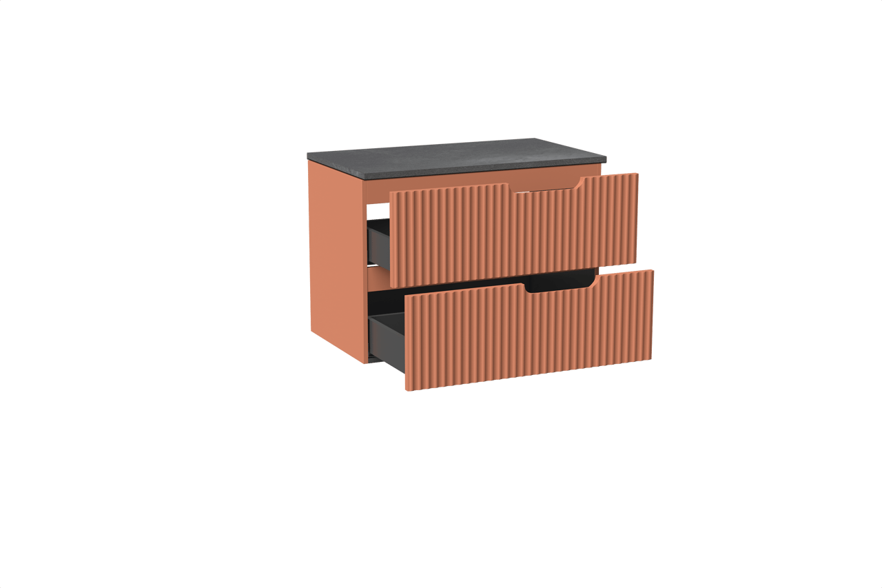 Linie Ribbo meuble salle de bains suspendu 80 x 46 cm cotto avec Lado tablette simple en mélaminé ardoise gris, Nervure circulaire symétrique verticale