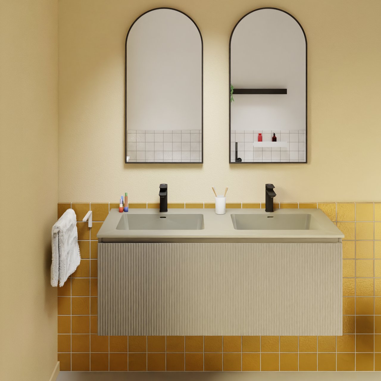 Storke Diva double vasque top solid soie grise matte 120 x 52 cm