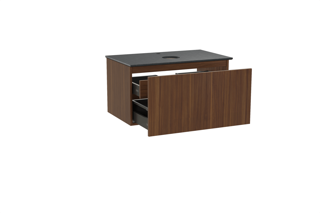 Balmani Sfera meuble salle de bains suspendu 90 x 55 cm noyer américain avec Facetta tablette simple en granit noir