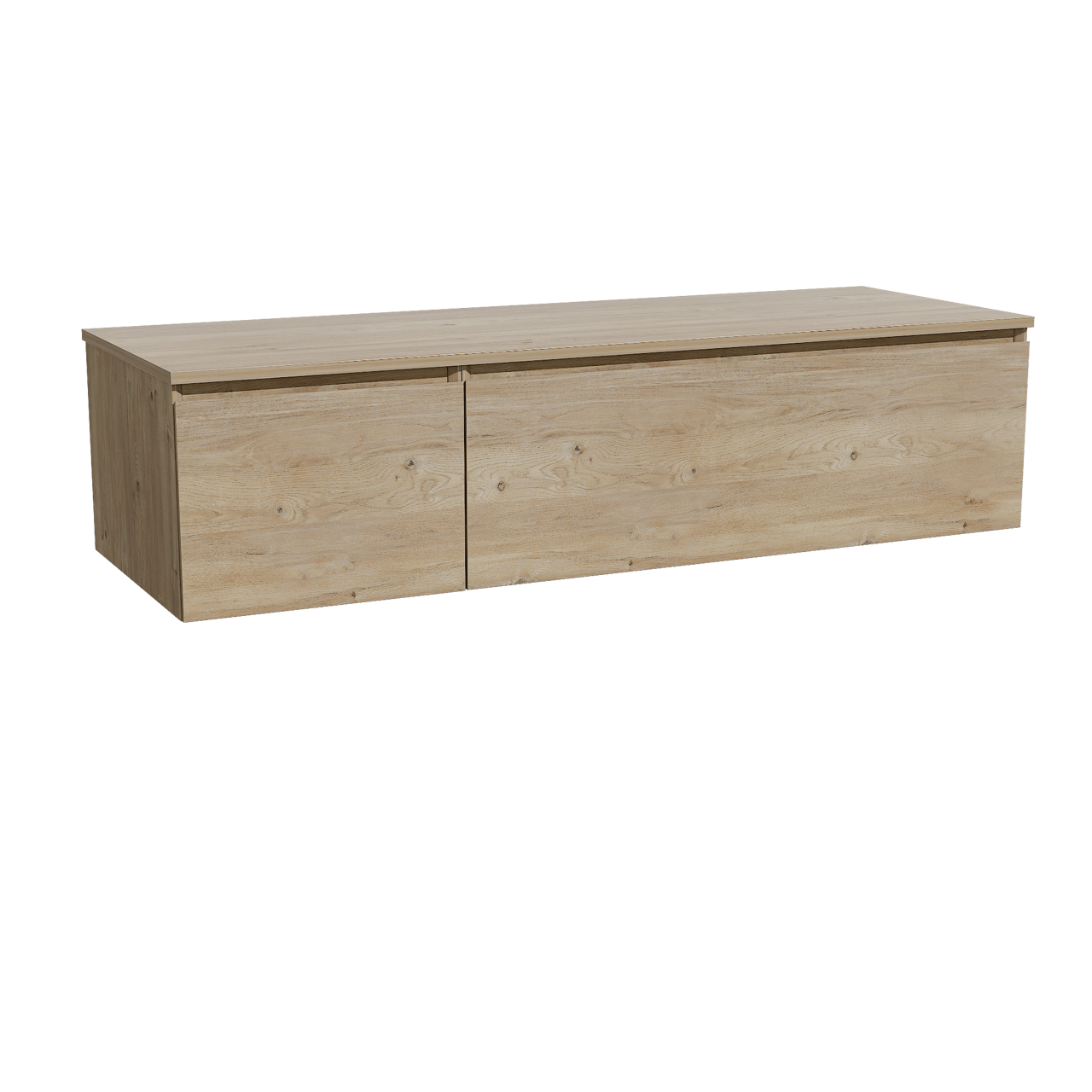 Storke Edge meuble salle de bains suspendu 150 x 52 cm chêne brut avec Panton tablette simple ou double en mélaminé chêne brut