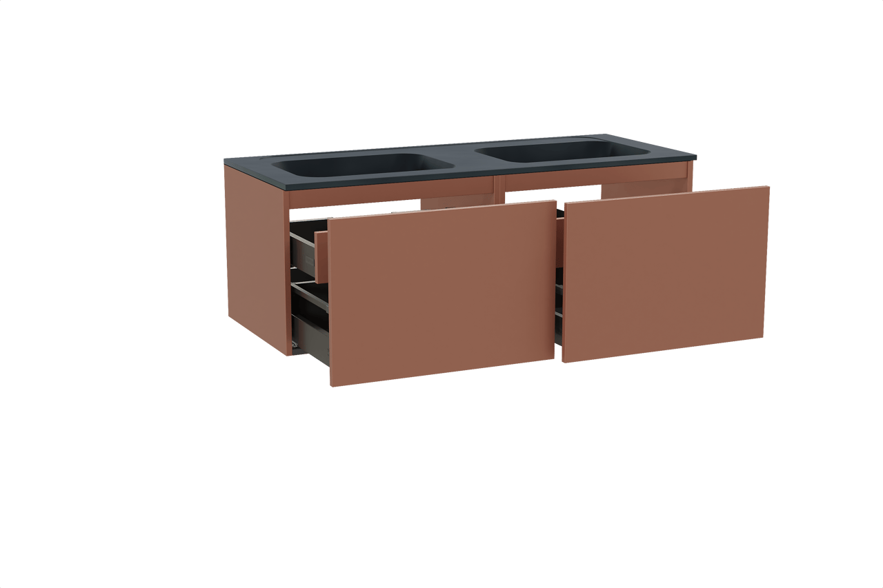 Balmani Sfera meuble salle de bains suspendu 135 x 55 cm cotto avec Tablo Strada double vasque en marbre composite noir mat