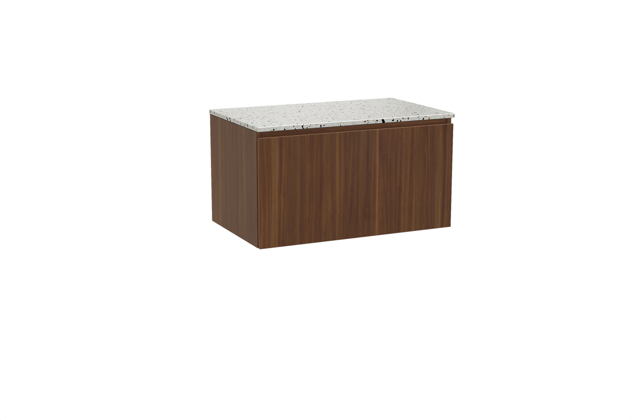 Balmani Sfera meuble salle de bains suspendu 90 x 55 cm noyer américain avec Stretto tablette simple en blanc/noir mat terrazzo