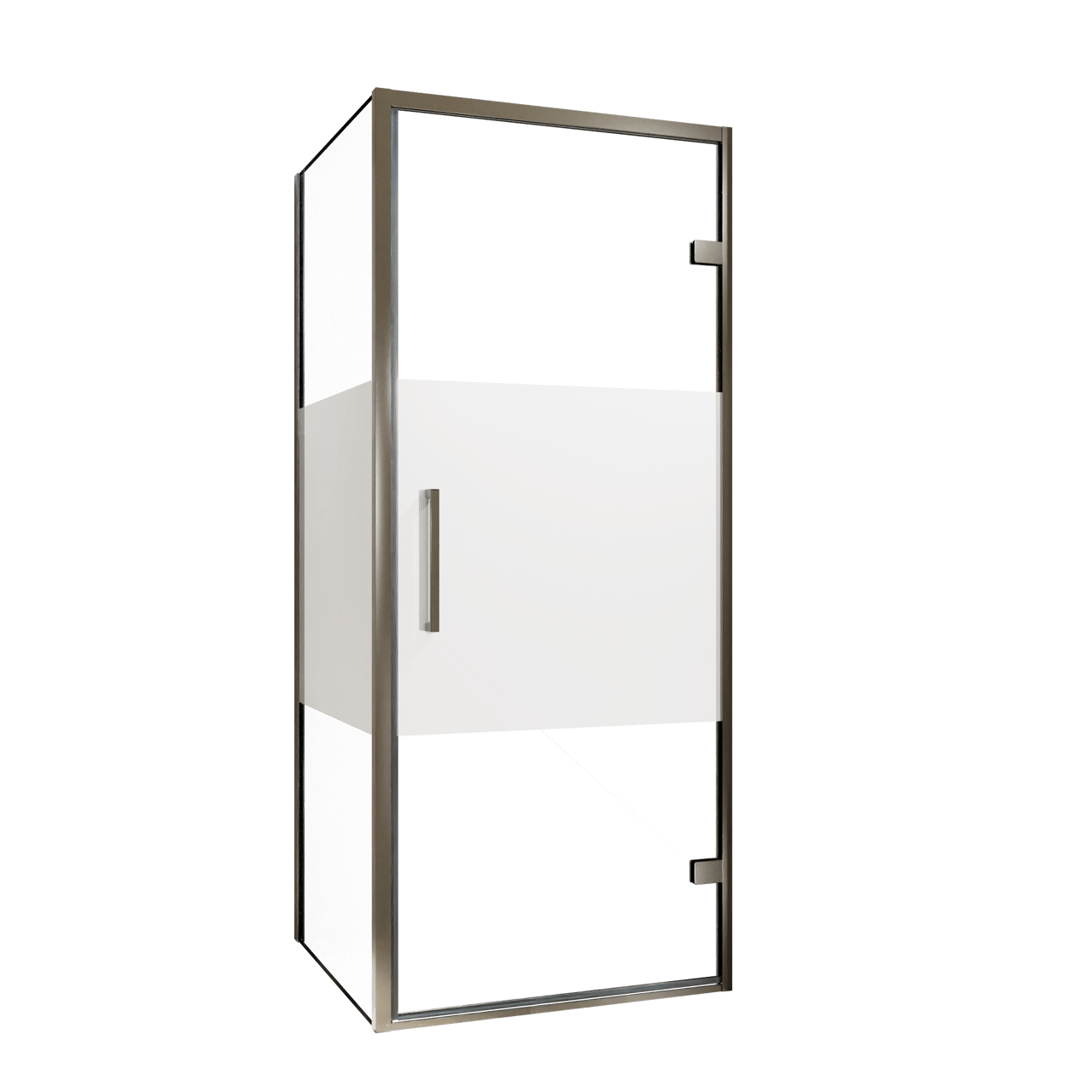 Balmani Senses Design douchecabine met rechtse draaideur en vaste zijwand, 90 x 100 cm, Helder glas met matte strook, Brushed GunMetal profielen