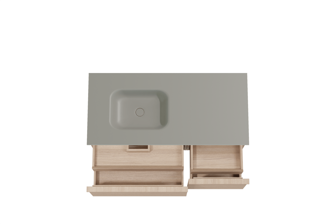 Balmani Forma meuble salle de bains suspendu 120 x 55 cm chêne naturel avec Tablo Arcato plan vasque asymétrique à gauche en solid surface gris pierre, Nervure droite symétrique horizontale