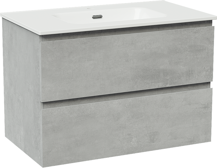 Linie Lado zwevend badmeubel 80 x 46 cm beton donkergrijs met Baro enkele wastafel in porselein hoogglans wit