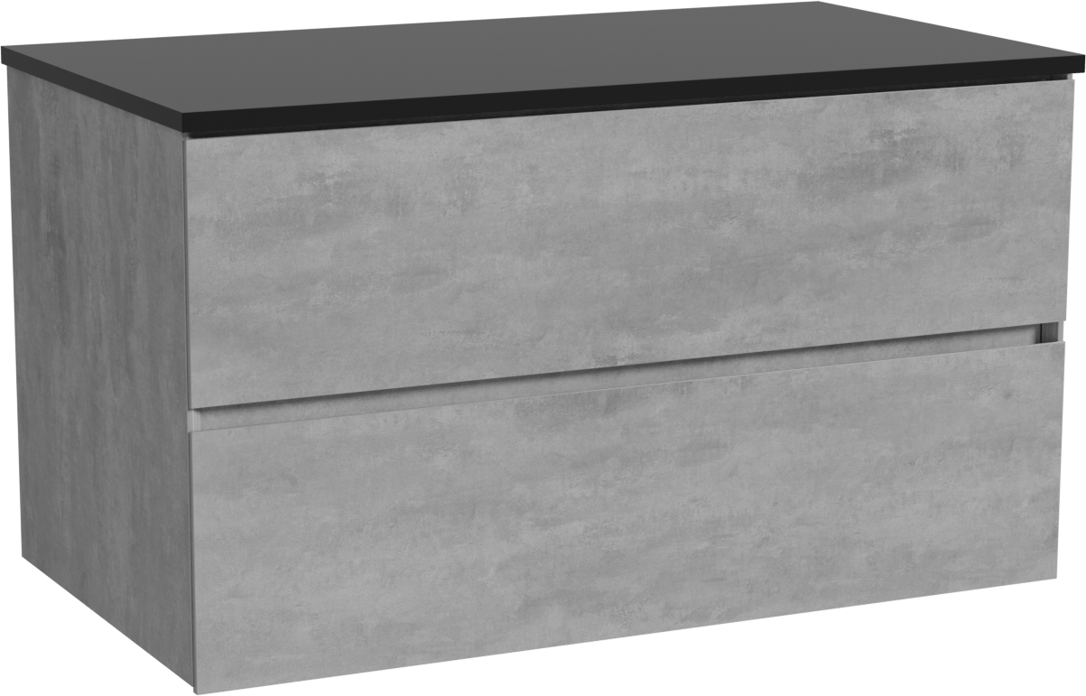 Storke Edge zwevend badkamermeubel 95 x 52 cm beton donkergrijs met Panton enkel tablet in gepoedercoate mdf mat zwart