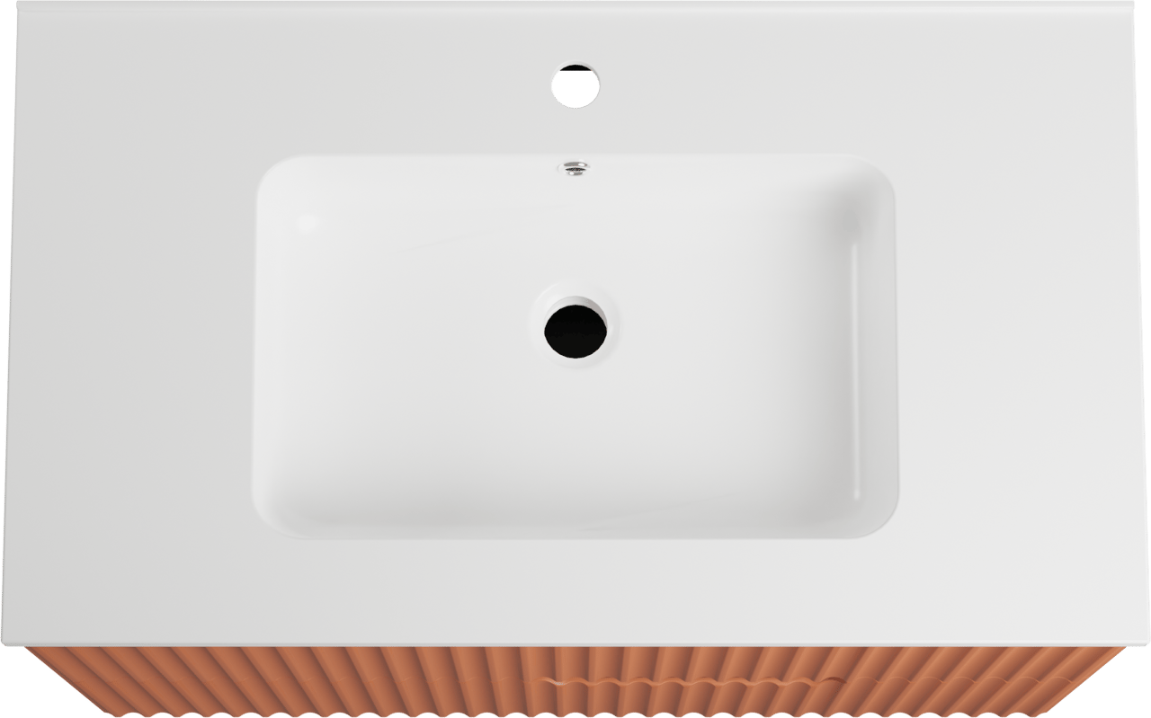 Linie Ribbo meuble salle de bains suspendu 80 x 46 cm cotto avec Vano plan simple en marbre composite blanc brillant, Nervure circulaire symétrique verticale