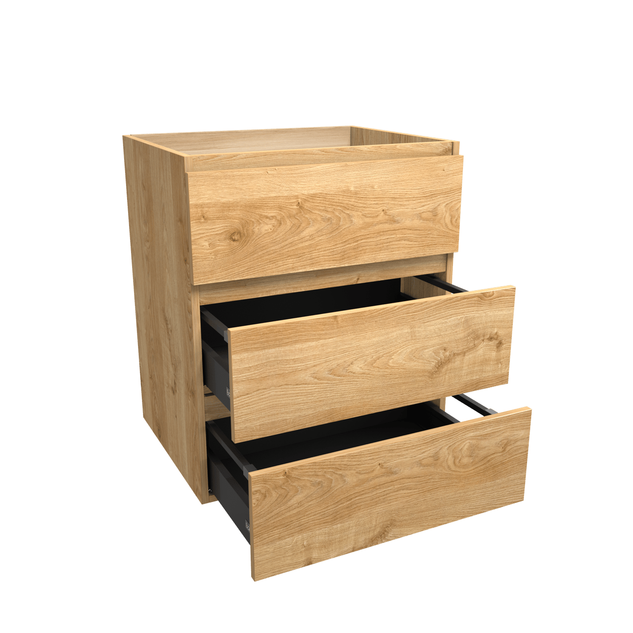 Balmani Lucida stehender Waschbeckenunterschrank: 67,5 x 55 cm, Eiche rustikal, 3 Schubladen