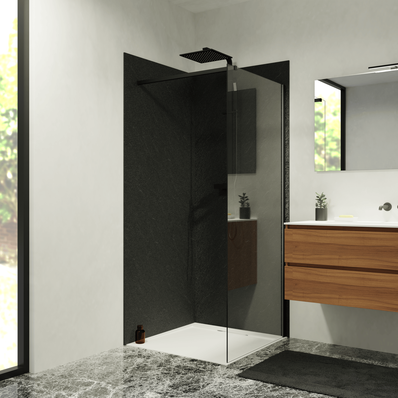 Balmani Zeno panneaux muraux de douche 80 x 80 x 220 cm marbre composite gris graphite texture ardoise