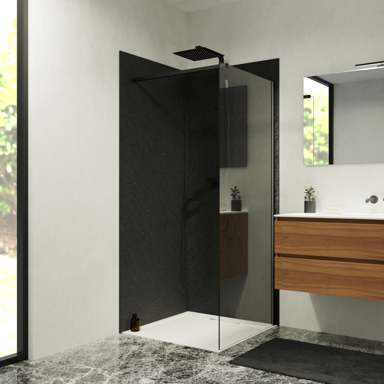 Balmani Zeno panneaux muraux de douche 90 x 90 x 220 cm marbre composite gris graphite texture ardoise