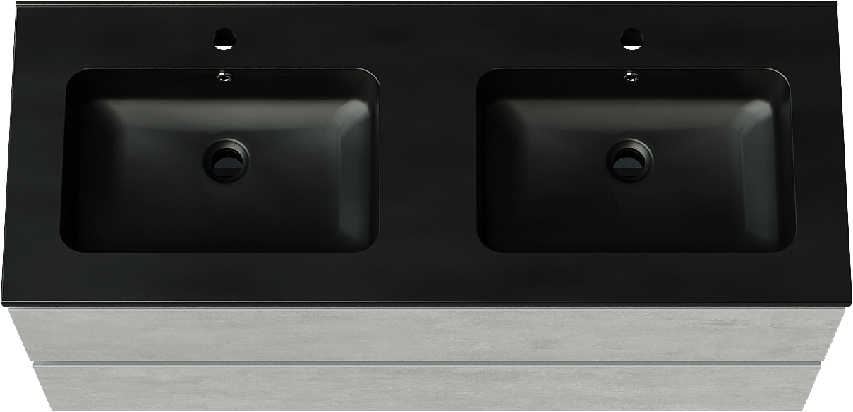 Linie Lado hängendes Möbelstück Set: 120 x 46 cm, Beton dunkelgrau, mit Vano Doppelwaschtisch, Marmorkomposit Schwarz matt