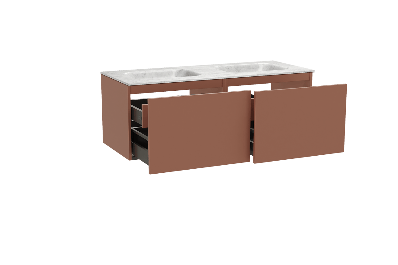 Balmani Sfera meuble salle de bains suspendu 135 x 55 cm cotto avec Tablo Arcato double vasque en marbre carrara