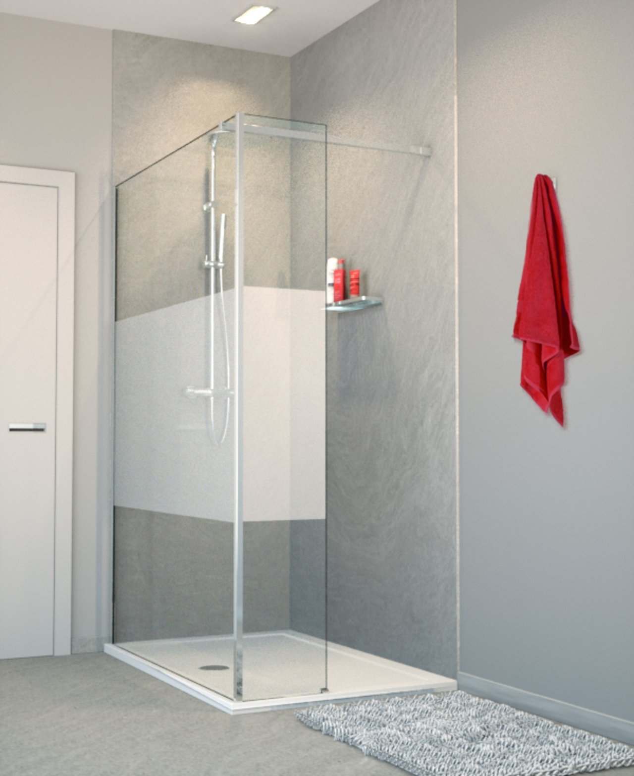 Balmani Modular douche à l'italienne avec paroi latéral fixe 120 x 200 cm verre transparent avec bande matte profil chrome brillant