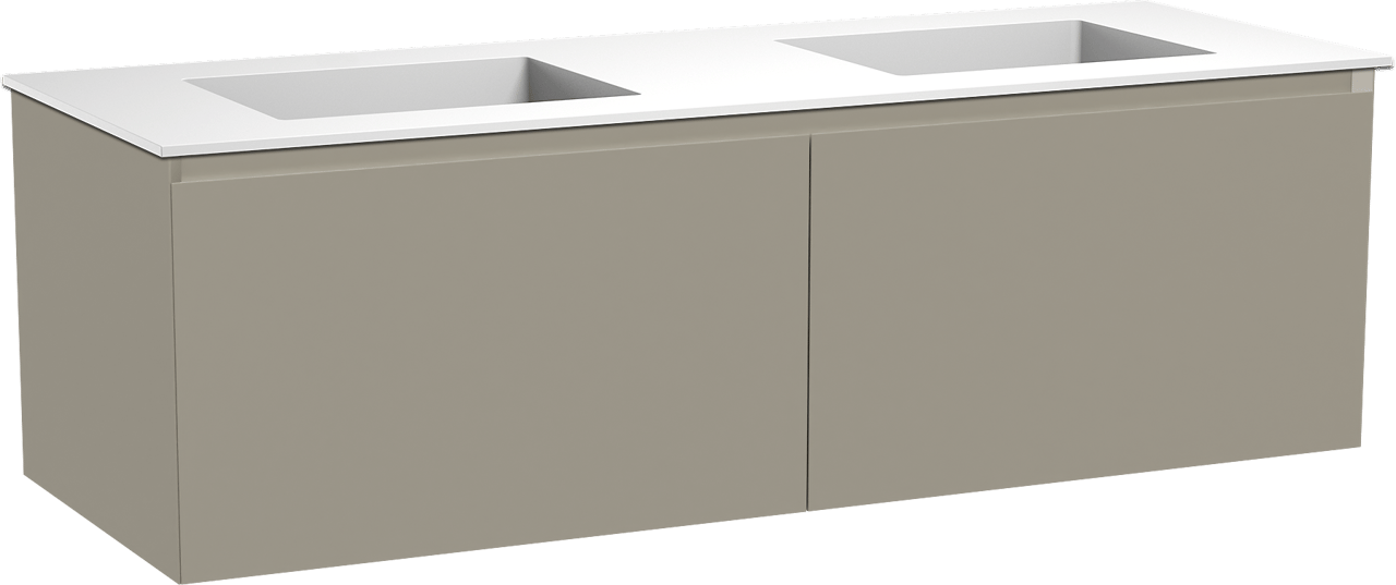 Balmani Idra meuble salle de bains suspendu 150 x 55 cm gris pierre avec Tablo Stretto double vasque en solid surface blanc mat
